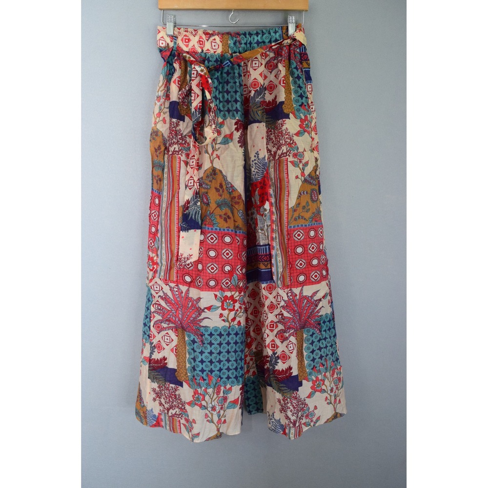 Lulus Wide Leg Pants M Multicolor Patchwork Floral Palm Tree Women Boho Sheer